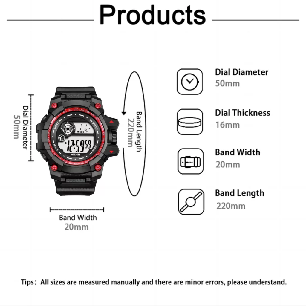 ساعت مچی دیجیتال مدل اسپرت تک زمانه کرنومتر دار کد 3