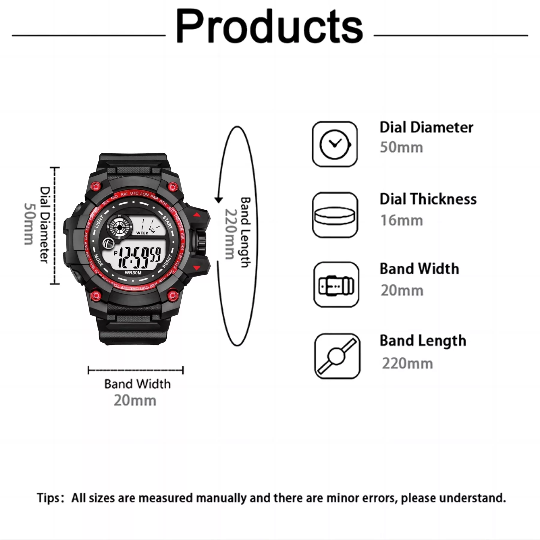 ساعت مچی دیجیتال مدل اسپرت تک زمانه کرنومتر دار کد 3