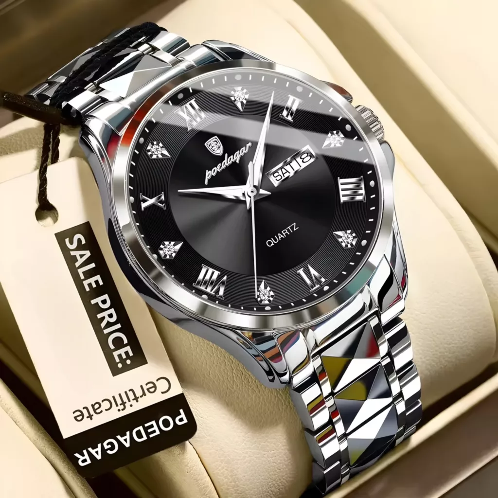 ساعت مچی عقربه‌ای کوارتز مردانه پوداگار مدل کلاسیک تک موتوره دی دیت بند استیل کد 4