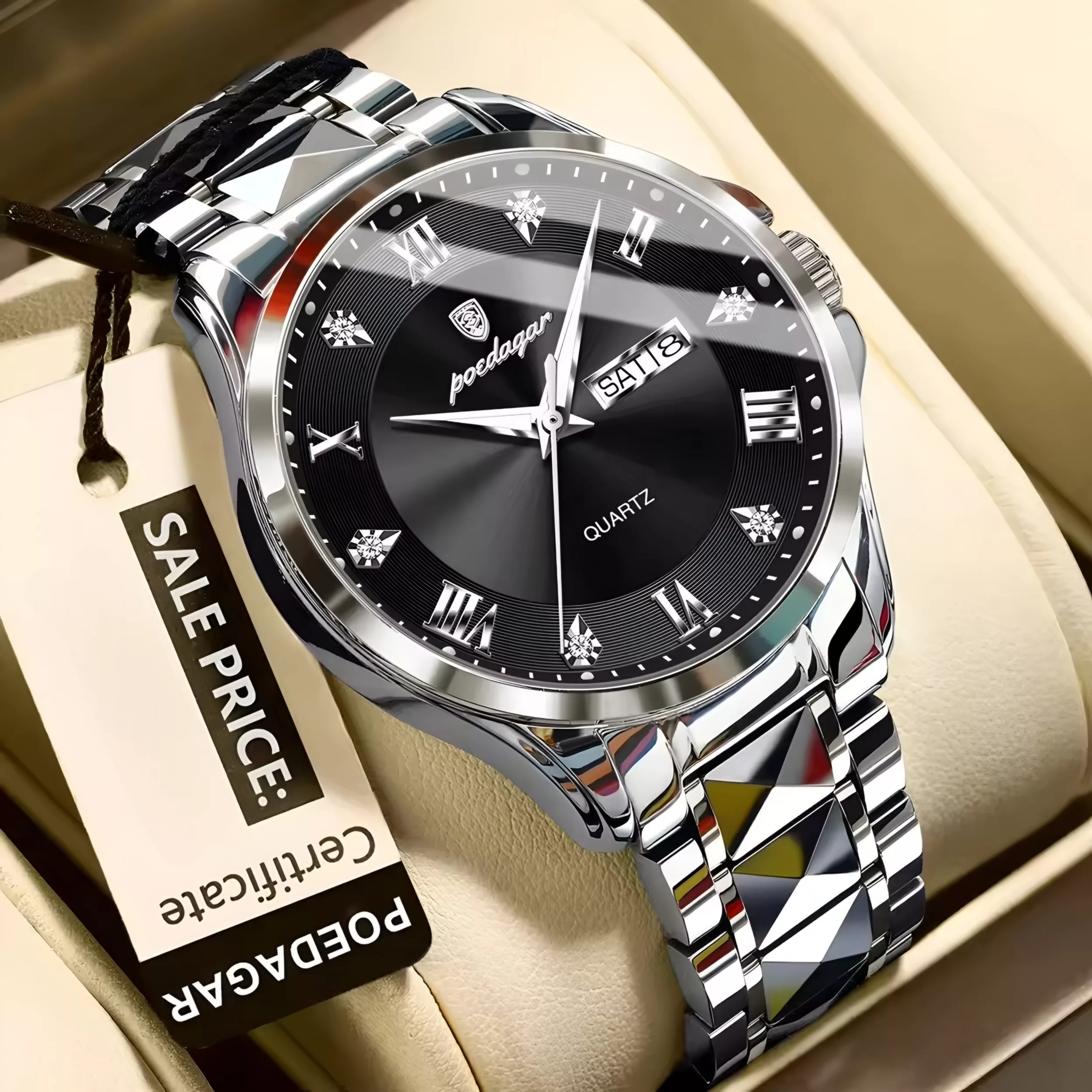 ساعت مچی عقربه‌ای کوارتز مردانه پوداگار مدل کلاسیک تک موتوره دی دیت بند استیل کد 4