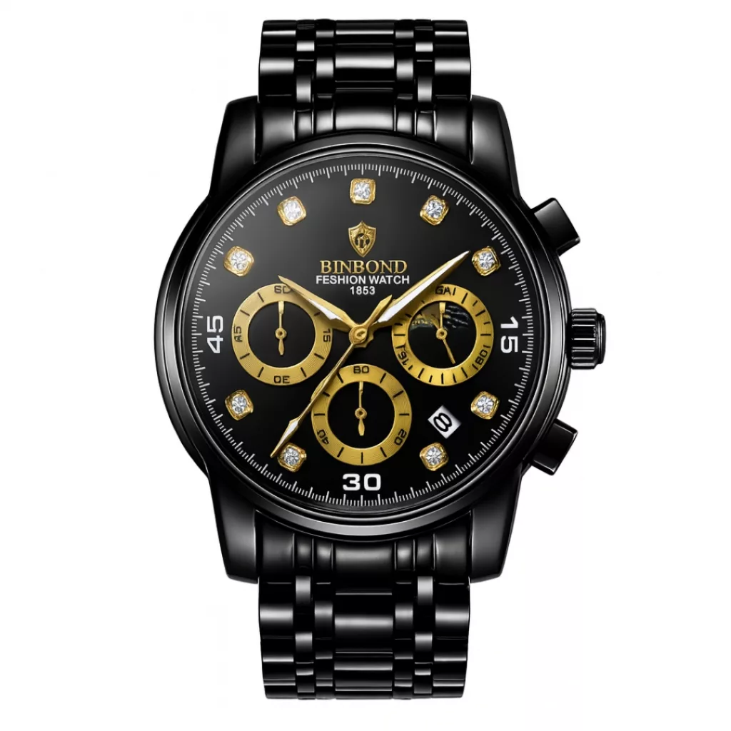 ساعت مچی عقربه‌ای کوارتز مردانه بین باند مدل اسپرت سه موتور فعال کرنوگراف بند استیل قفل مخفی کد B8