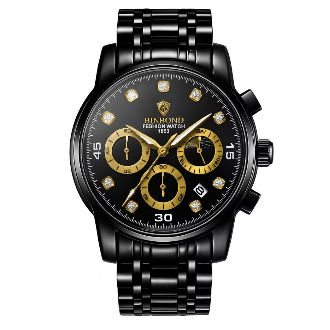 ساعت مچی عقربه‌ای کوارتز مردانه بین باند مدل اسپرت سه موتور فعال کرنوگراف بند استیل قفل مخفی کد B8