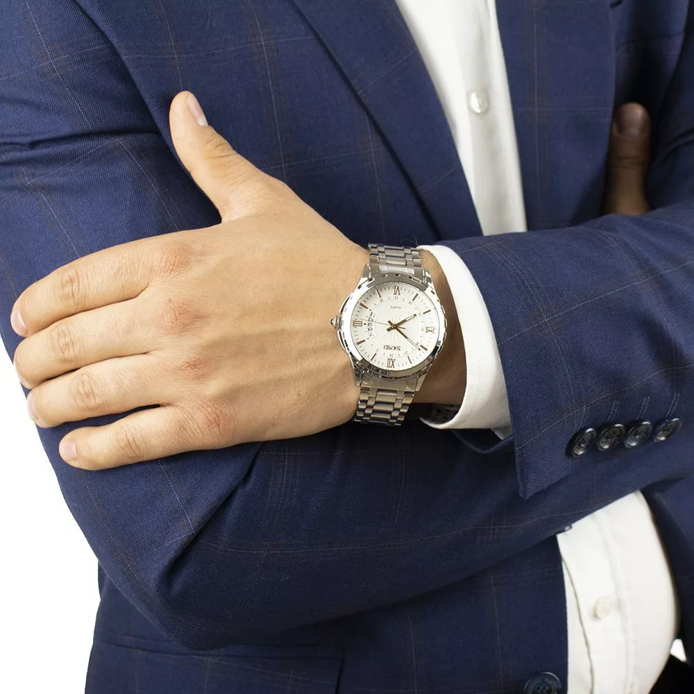 ست ساعت مچی عقربه ای و دستبند کوارتز مردانه اسکمی مدل 9069RG