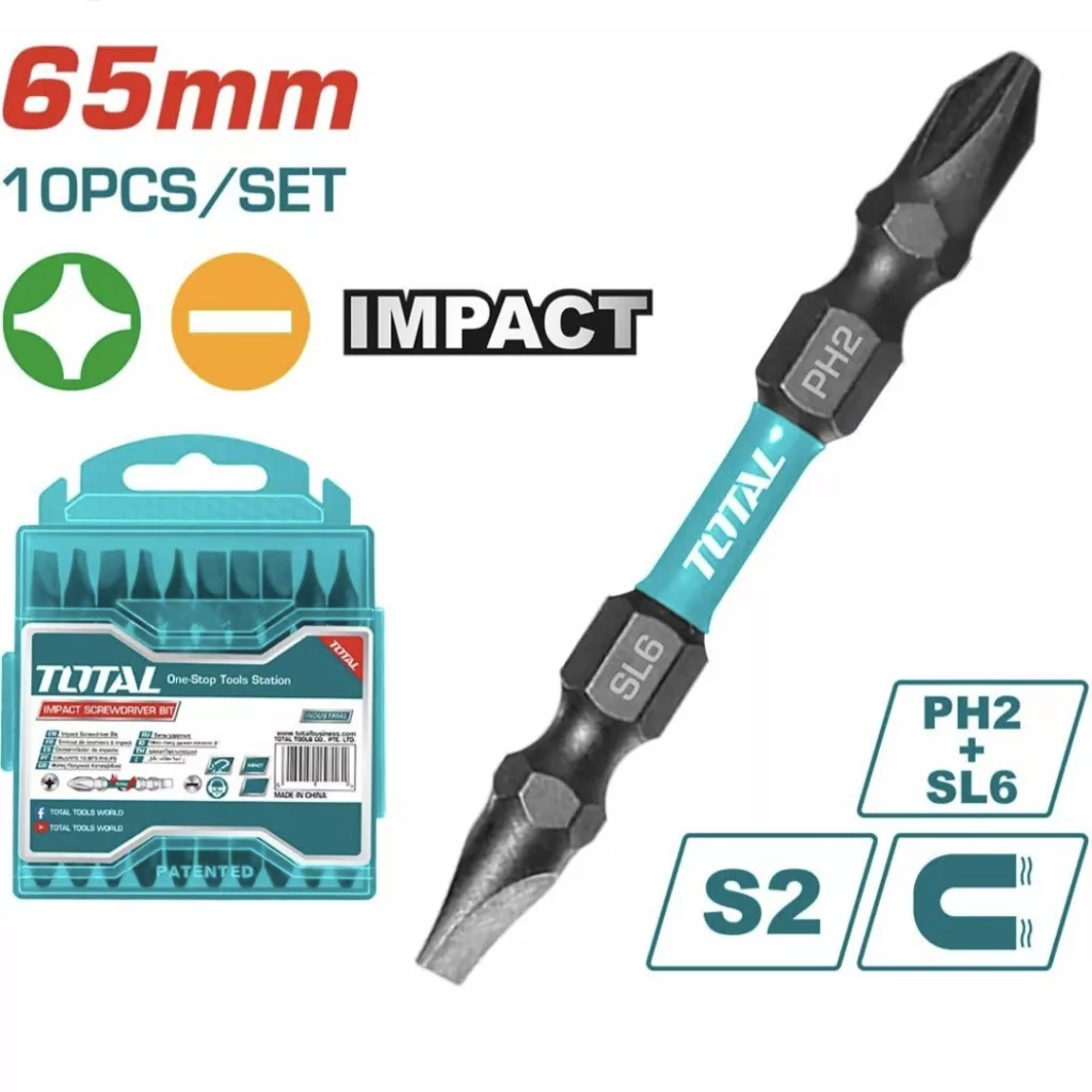 سری پیچ گوشتی یکسر چهارسو یکسر دو سو توتال مدل TACIM16HL133 بسته 10 عددی