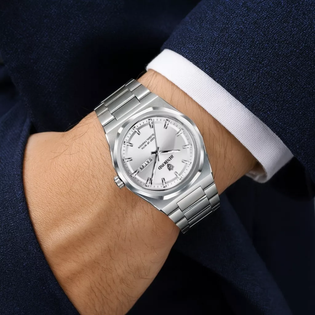 ساعت مچی عقربه‌ای کوارتز مردانه بین باند مدل کلاسیک لوکس اسپرت دی دیت بند استیل قفل مخفی کد J.A3