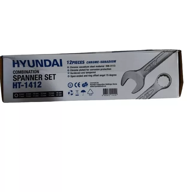 آچار یک سر تخت و یک سر رینگ هیوندای مدل HT-1412 مجموعه 8 عددی