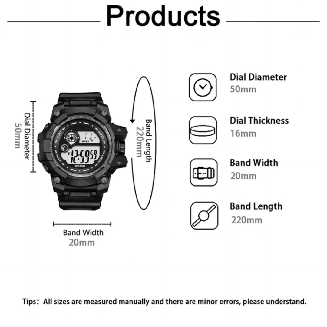 ساعت مچی دیجیتال مردانه مدل اسپرت تک زمانه کرنوگراف بند پیو کد A2