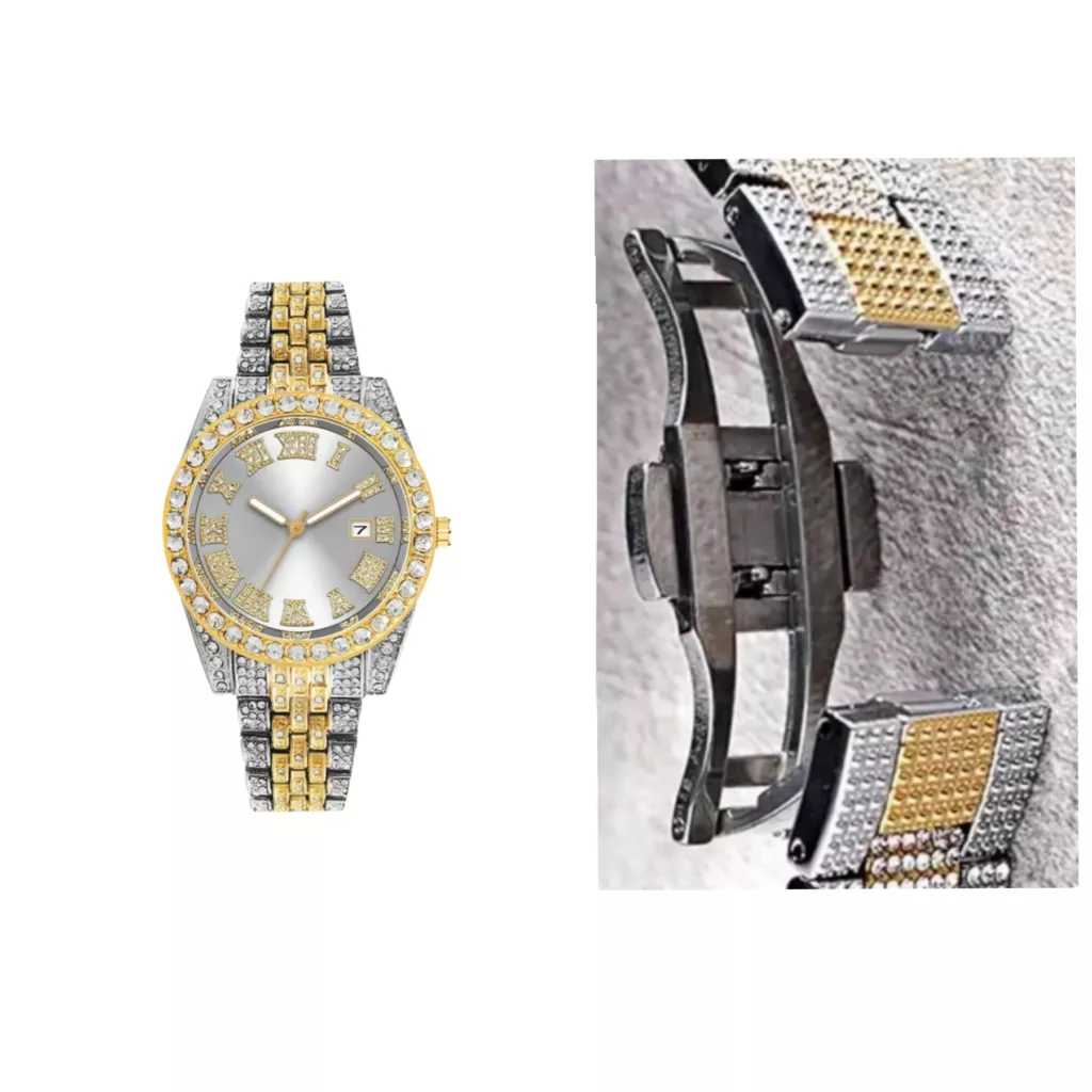 ساعت مچی عقربه‌ای مردانه مدل دور نگین بند فول نگین کد 4