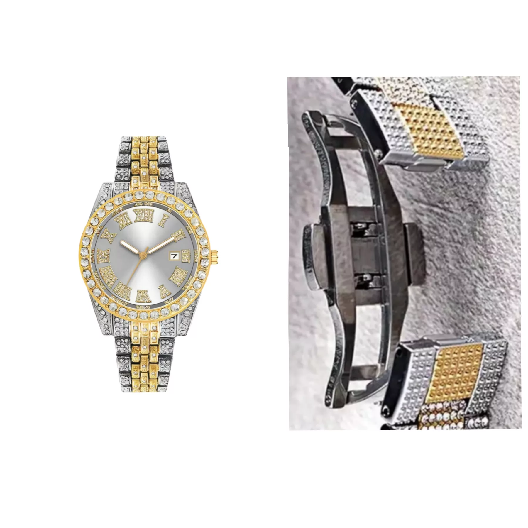 ساعت مچی عقربه‌ای مردانه مدل دور نگین بند فول نگین کد 4