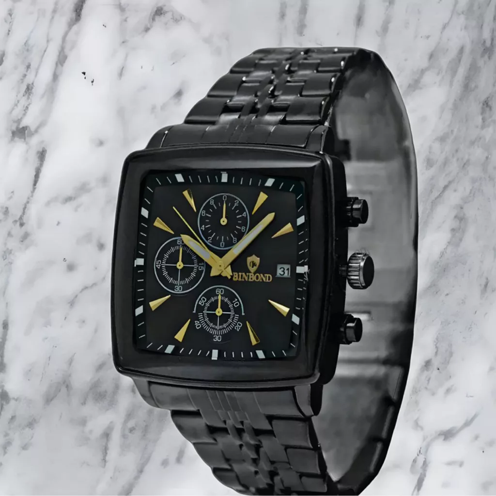 ساعت مچی عقربه‌ای کوارتز مردانه بین باند مدل مربعی سه موتور فعال کورنوگراف کد m2