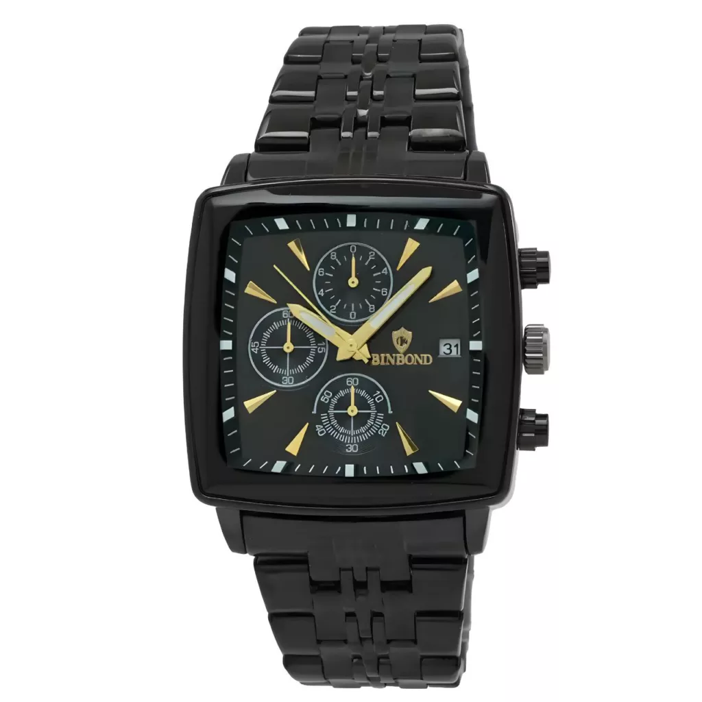 ساعت مچی عقربه‌ای کوارتز مردانه بین باند مدل مربعی سه موتور فعال کورنوگراف کد m2