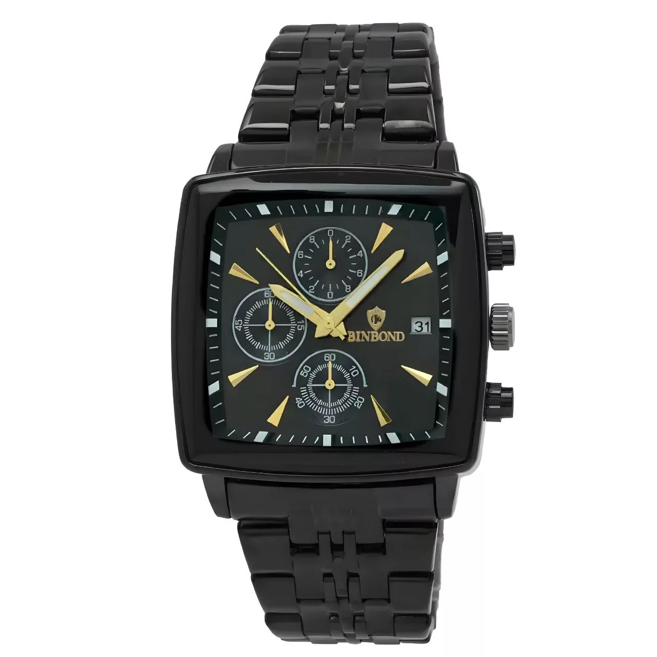 ساعت مچی عقربه‌ای کوارتز مردانه بین باند مدل مربعی سه موتور فعال کورنوگراف کد m2