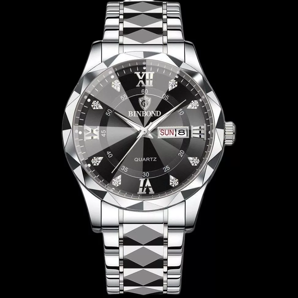 ساعت مچی عقربه‌ای کوارتز مردانه مدل الماسی قفل پروانه‌ای ضدآب کد 002