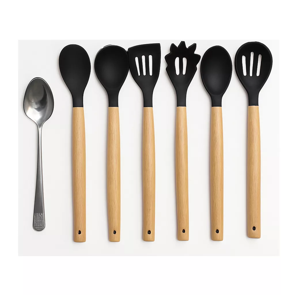 سرویس کفگیر و ملاقه سیلیکون و چوبی 12 پارچه مدل سایه