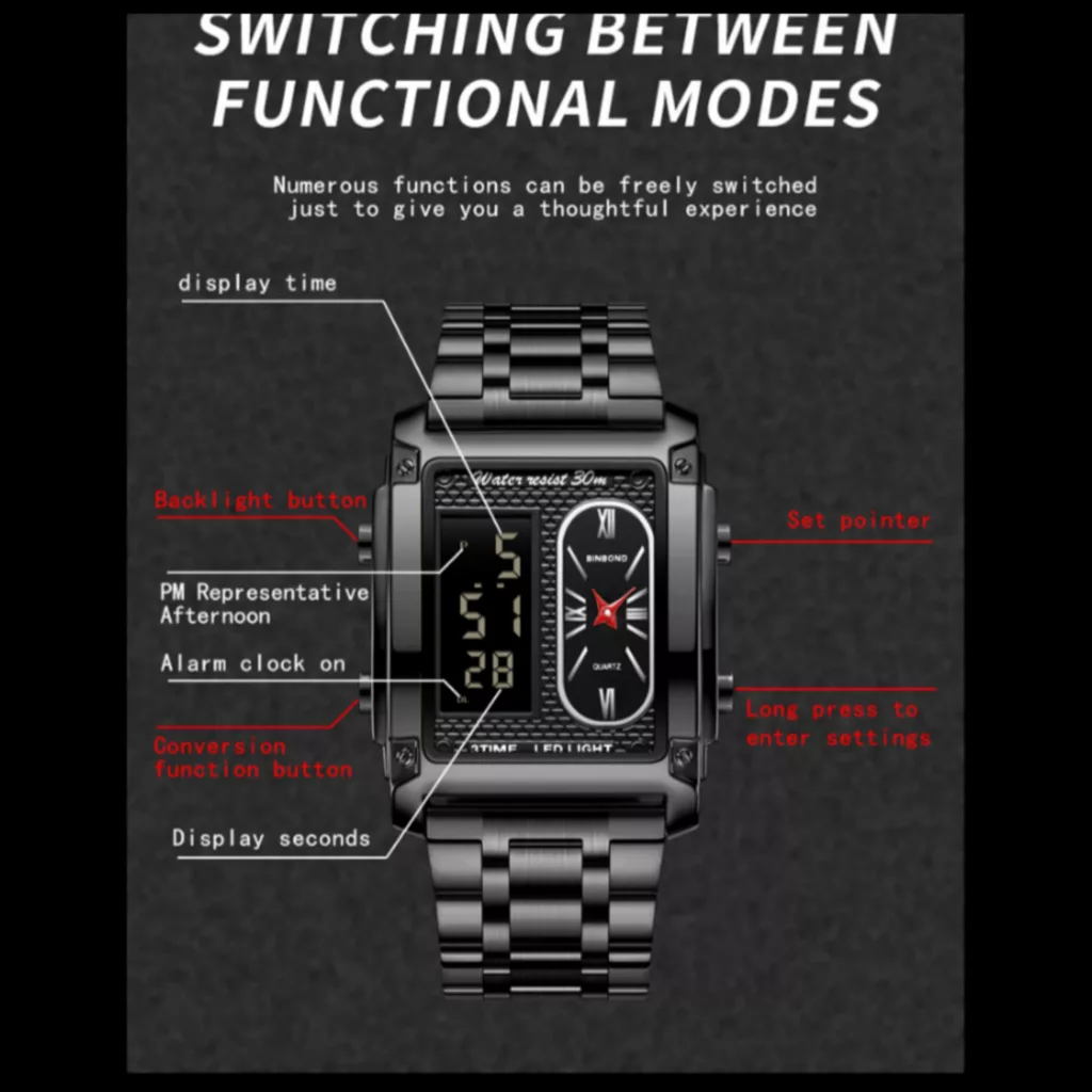 ساعت مچی عقربه‌ای کوارتز مردانه بین باند مدل اسپرت سه زمانه کرنوگراف بند استیل کد ۱.۳