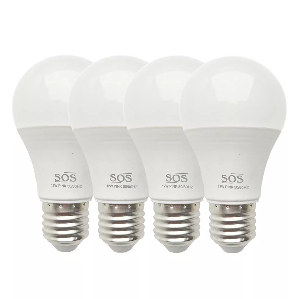 لامپ ال ای دی 12 وات اس او اس مدل رنگی پایه E27 بسته 4 عددی