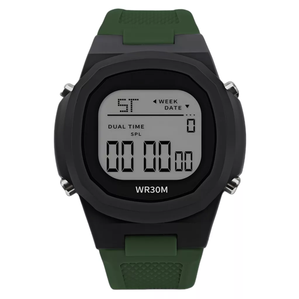 ساعت مچی دیجیتال مدل کوارتز تک زمانه کرنومتر دار بند پیو ضد آب کد ۱.۳