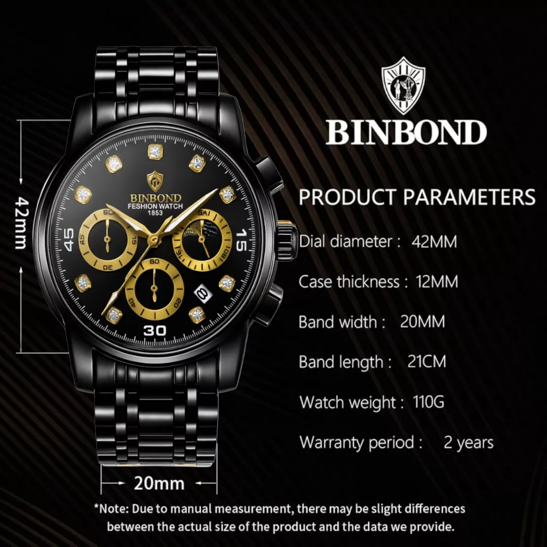 ساعت مچی عقربه‌ای کوارتز مردانه بین باند مدل اسپرت سه موتور فعال کرنوگراف بند استیل قفل مخفی کد B8