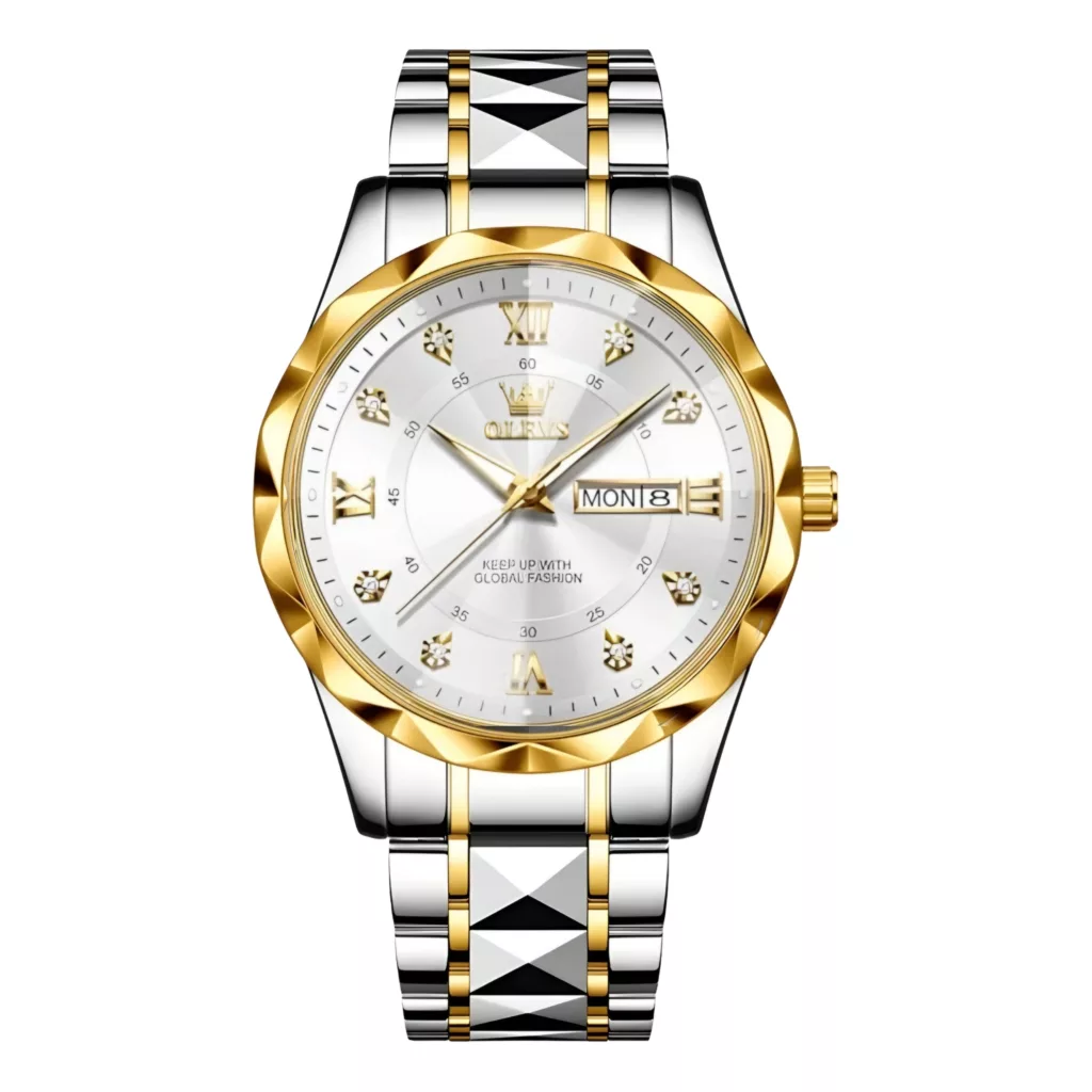 ساعت مچی عقربه‌ای کوارتز مردانه اُ لِوز مدل لوکس کلاسیک دی دیت بند طرح تراش الماسی قفل مخفی کد ۳