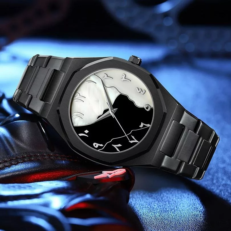 ساعت مچی عقربه‌ای کوارتز مردانه مدل صفحه طرح سنگ بند فلزی کد 001