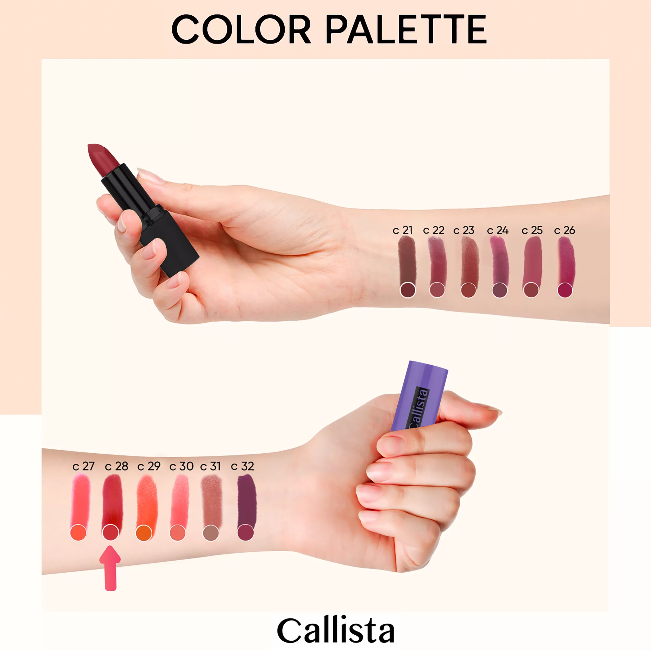 رژ لب جامد کالیستا سری Hydra Color شماره C28