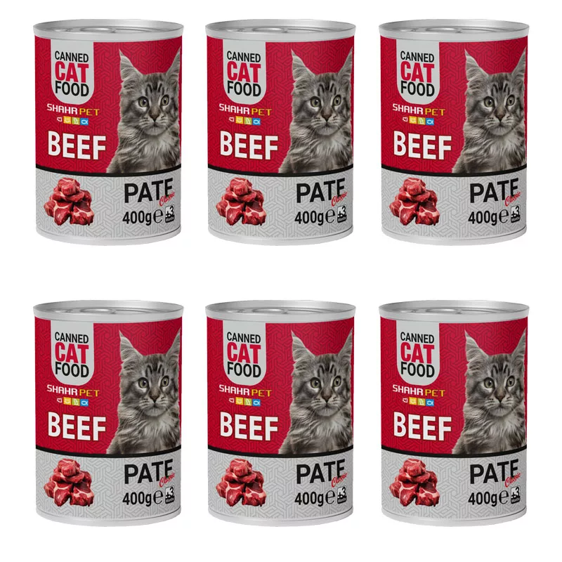 کنسرو گربه شهرپت مدل Beef وزن 400 گرم بسته 6 عددی