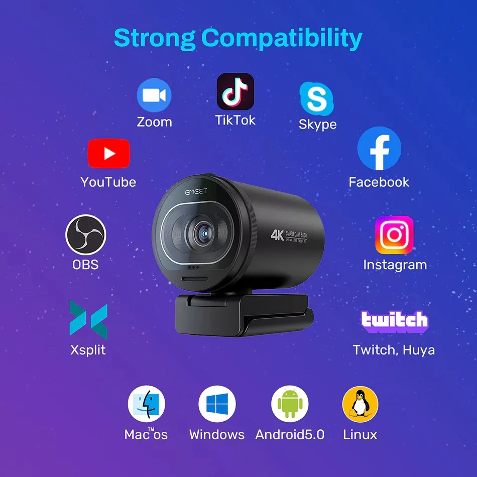وب کم ایمیت مدل 4K 60FPS TOF Autofocus