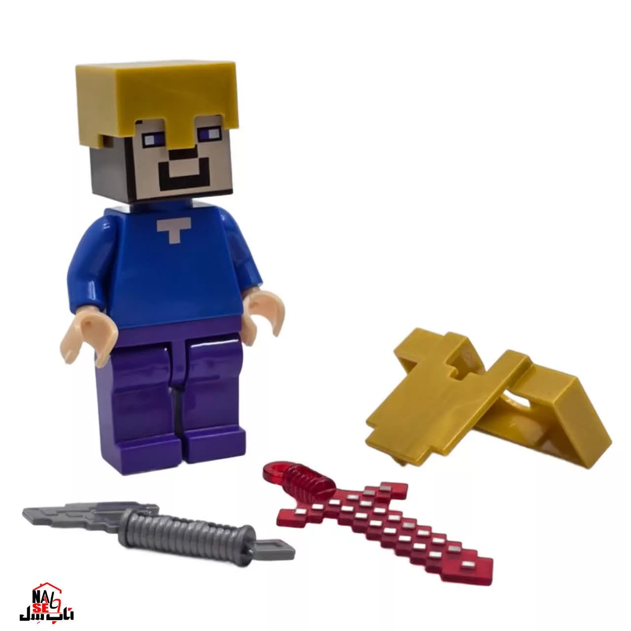 فیگور ناب سل مدل ماینکرافت همراه با ابزار جنگ طرح MY WORLD کدNAAB 004 ارتفاع 9 سانتی متر