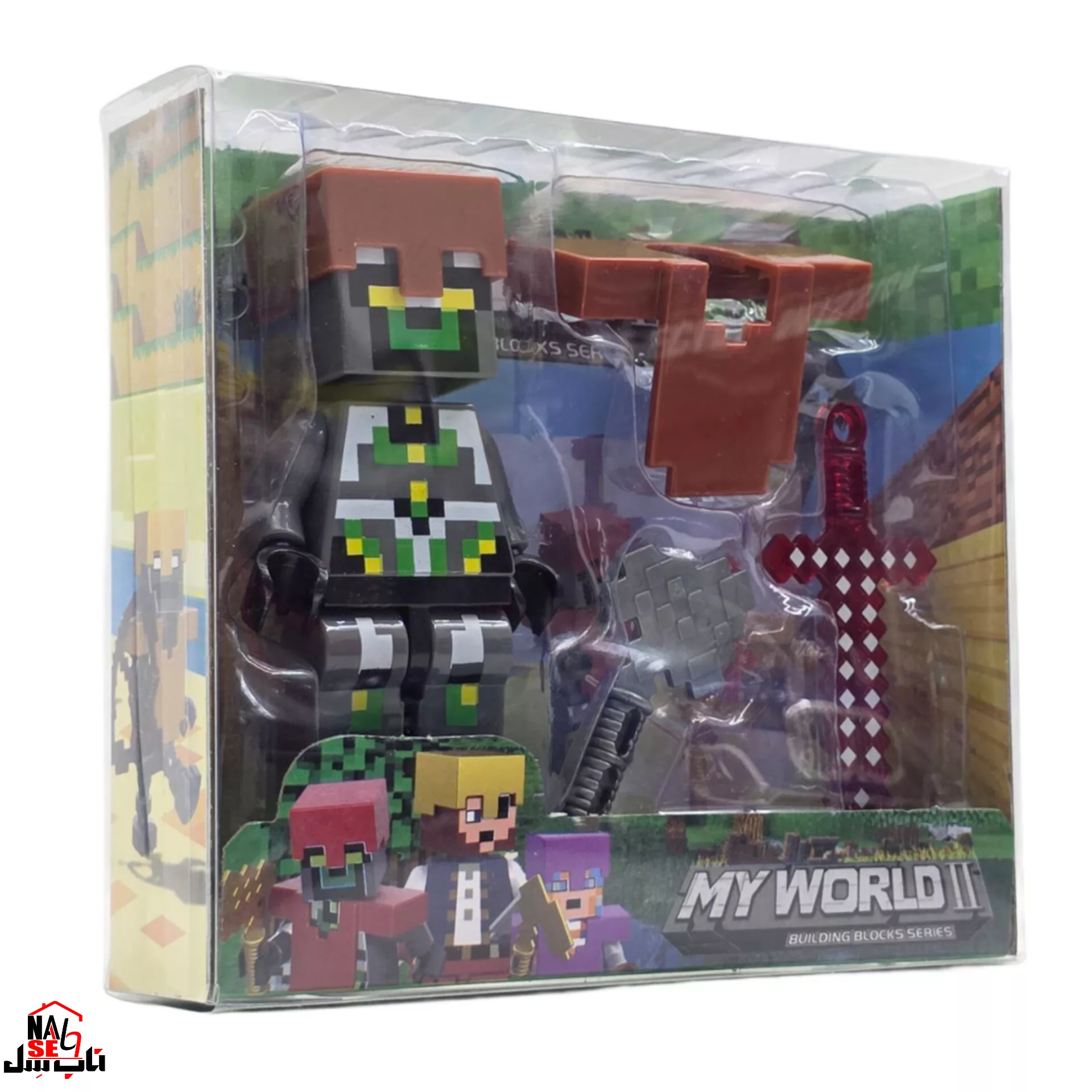 فیگور ناب سل مدل ماینکرافت همراه با ابزار جنگ طرح MY WORLD کدMA001 ارتفاع 9 سانتی متر