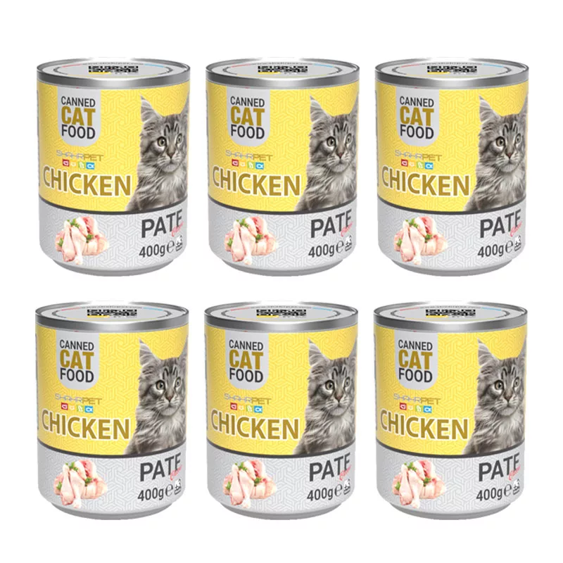 کنسرو گربه شهرپت مدل Chicken وزن 400 گرم بسته 6 عددی