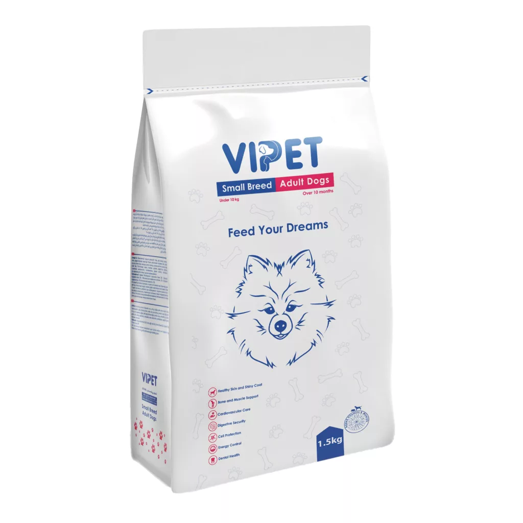 غذا خشک سگ بالغ وی پت مدل Small Breed با طعم مرغ و ماهی وزن 1.5 کیلوگرم