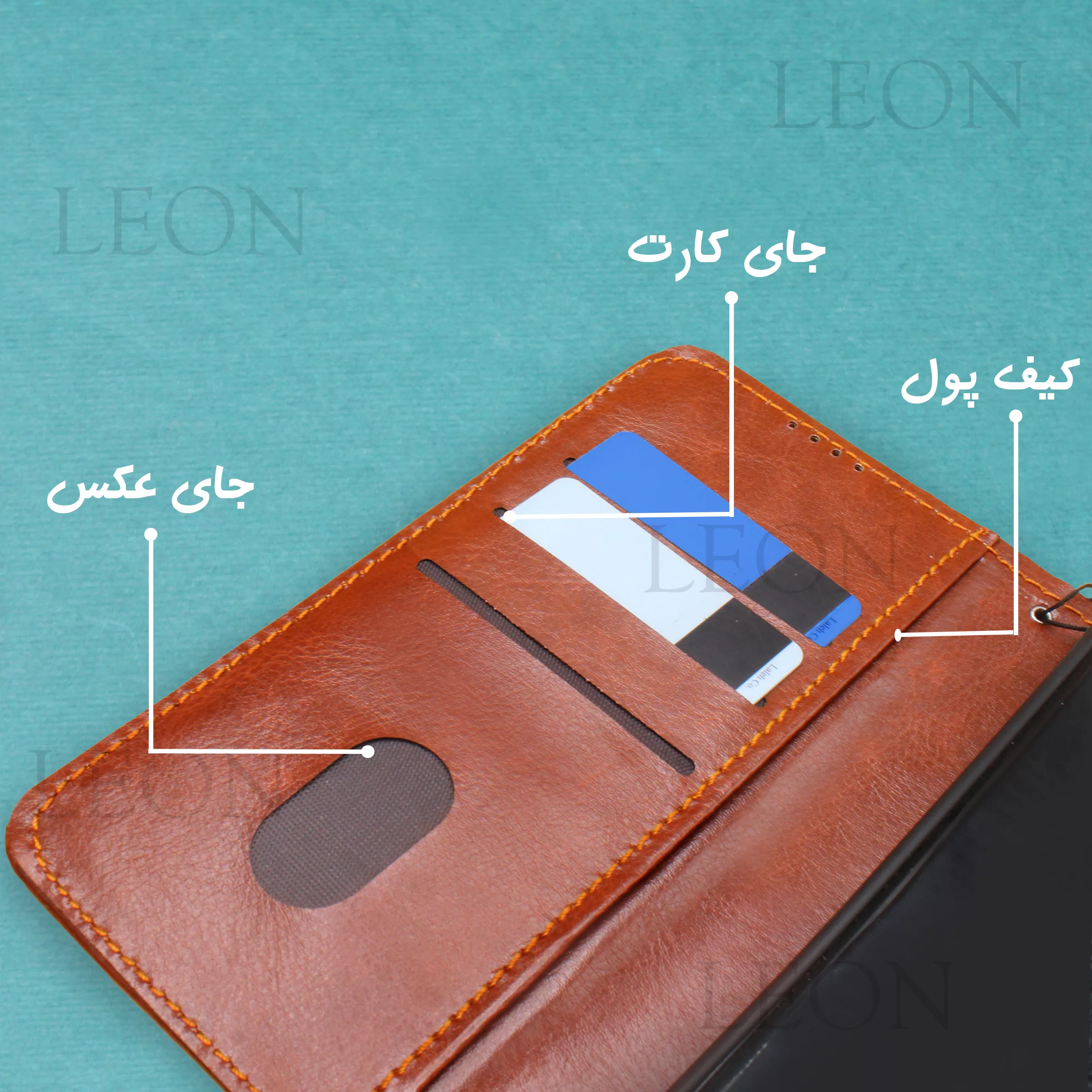 کیف کلاسوری مدل لئون Kiif|_1 مناسب برای گوشی موبایل سامسونگ Galaxy A25 به همراه بند آویز