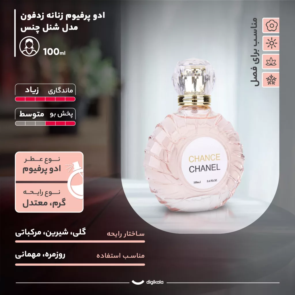 ادو پرفیوم زنانه زدفون مدل شنل چنس با رایحه شیرین حجم 100 میلی لیتر