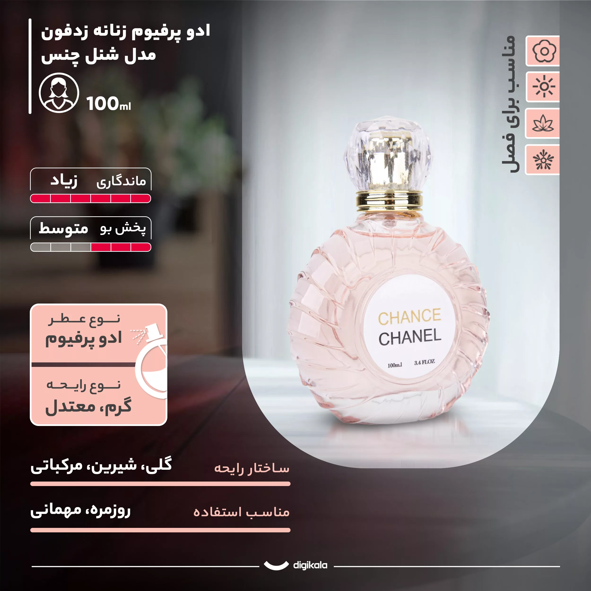 ادو پرفیوم زنانه زدفون مدل شنل چنس با رایحه شیرین حجم 100 میلی لیتر