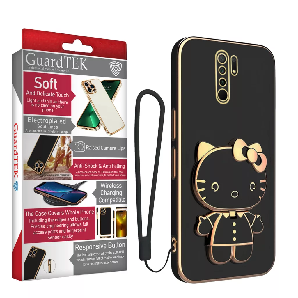 کاور گاردتک اساک مدل Kitty Strap مناسب برای گوشی موبایل شیائومی Redmi 9 / Redmi 9 Prime به همراه بندآویز