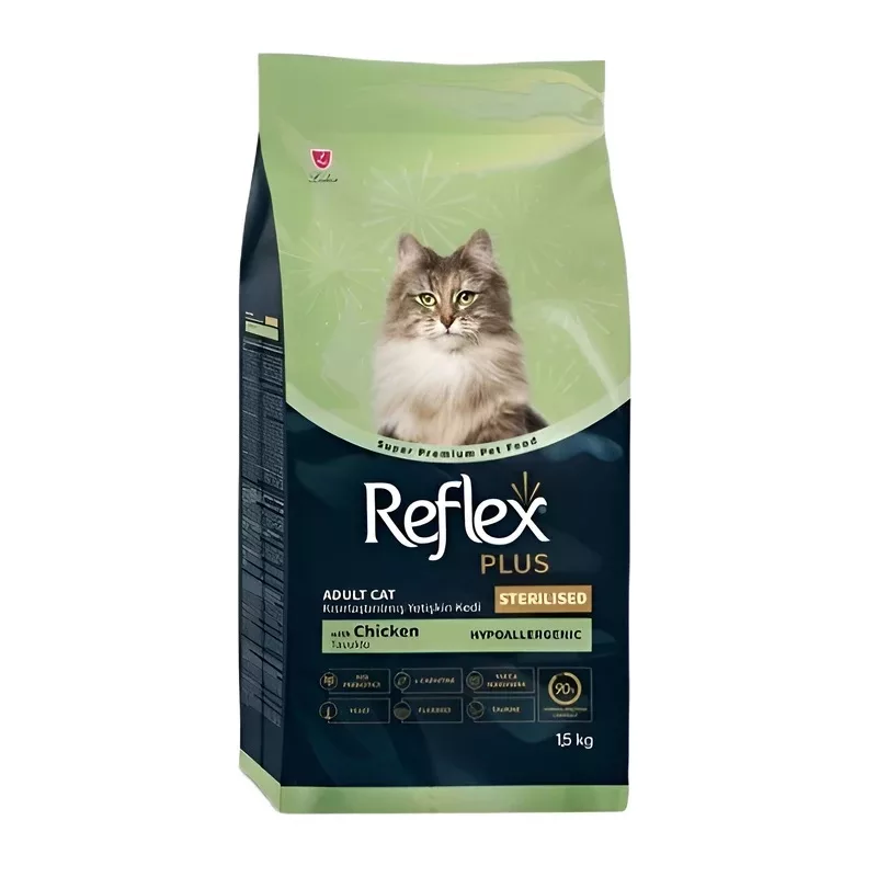 غذا خشک گربه بالغ رفلکس مدل Reflex plus Sterilized Chicken طعم مرغ وزن 1500 گرم