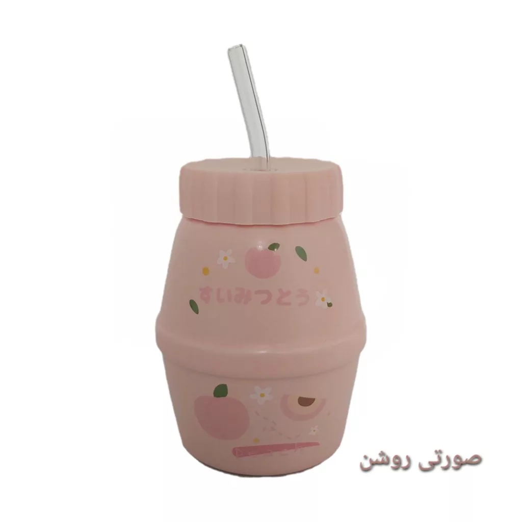 ماگ طرح میوه ژاپنی مدل اسموتی فانتزی به همراه نی و درب