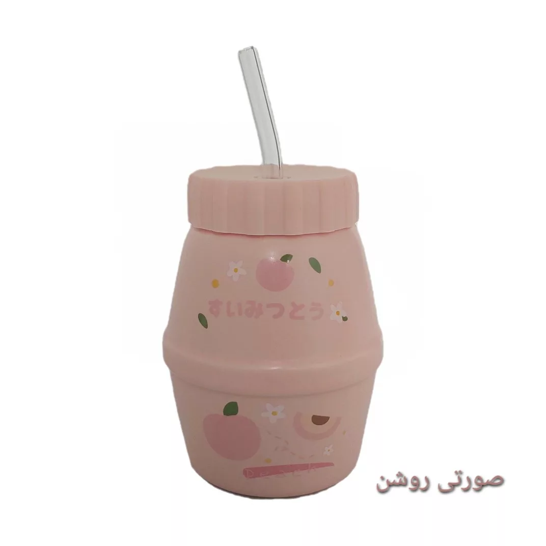 ماگ طرح میوه ژاپنی مدل اسموتی فانتزی به همراه نی و درب