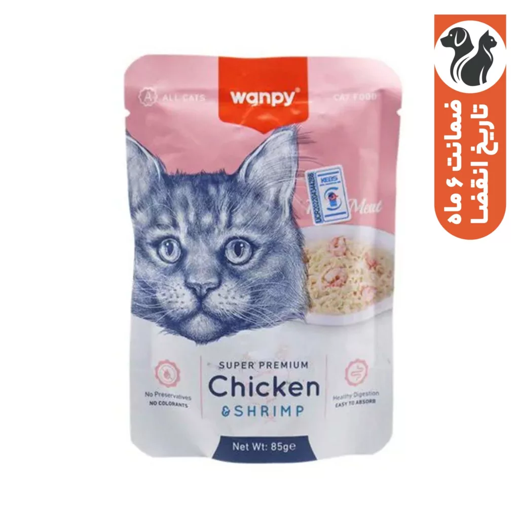 پوچ گربه ونپی مدل مرغ و میگو وزن 85 گرم