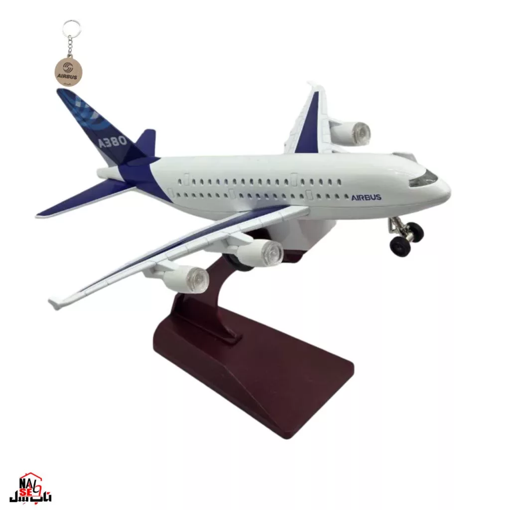 ماکت هواپیما ناب سل مدل فلزی موزیکال چراغدار ایرباسA380 استند دار با پله مسافر AIRBUS A380 همراه با جاسوییچی