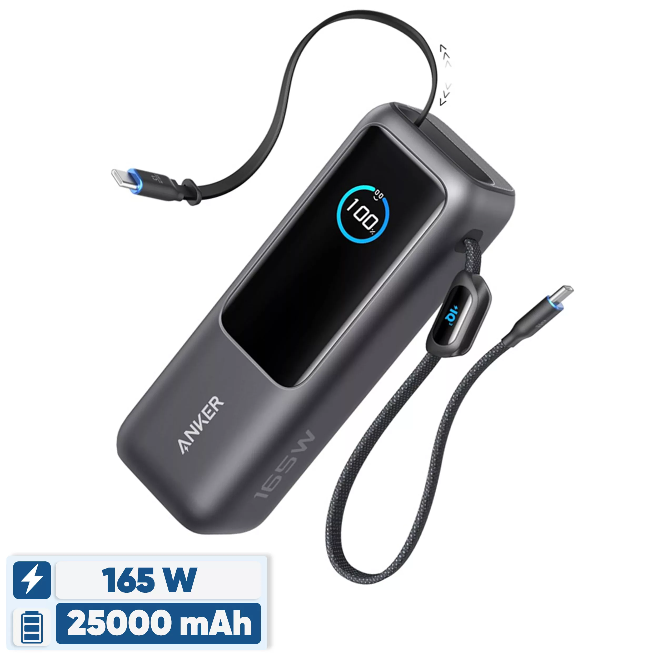 پاوربانک 100 وات انکر مدل A1695 ظرفیت 25000 میلی آمپر ساعت به همراه دو کابل USB-C پاوربانک 100 وات انکر مدل A1695 ظرفیت 25000 میلی آمپر ساعت به همراه دو کابل USB-C